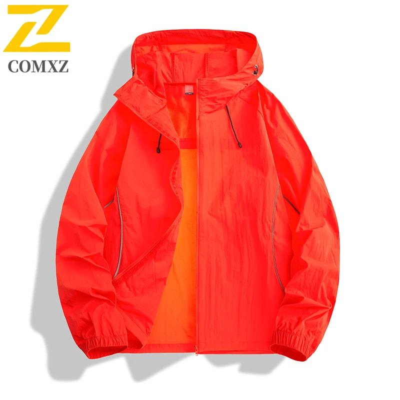 

COMXZ Lightweight Skin Windbreaker Men UV Summer Sports Camping Ice Silk Breathable Hooded Jacket Women Gym Jogging Thin Coat