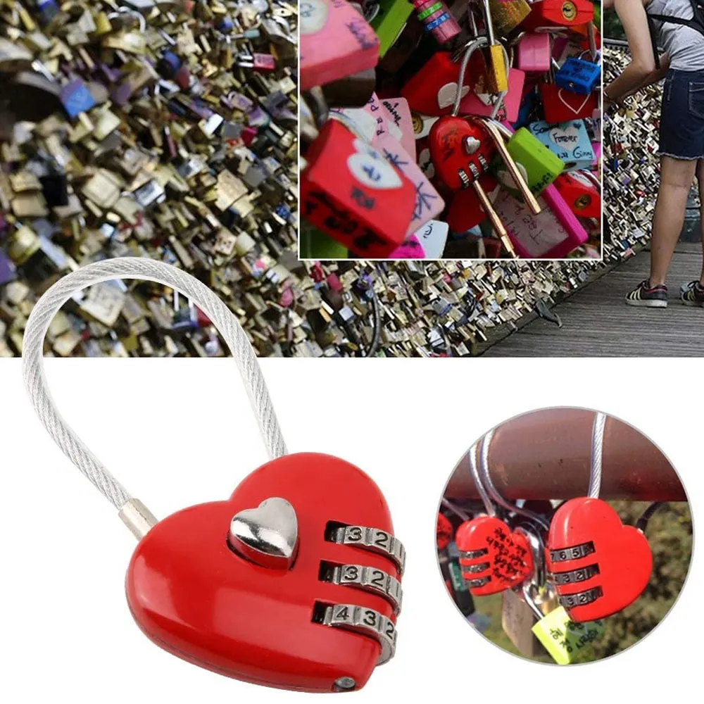 

Zinc Alloy Wire Rope Password Lock Mini Love Heart Shape Password Padlock Travel Luggage Package Password Lock