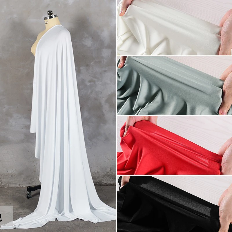 0.5m/1m/2m High Elasticity Milk Silk Fabric Solid Color Knitted Four Sided Stretch Spandex DIY Sewing Dress Skirt Dance Costume