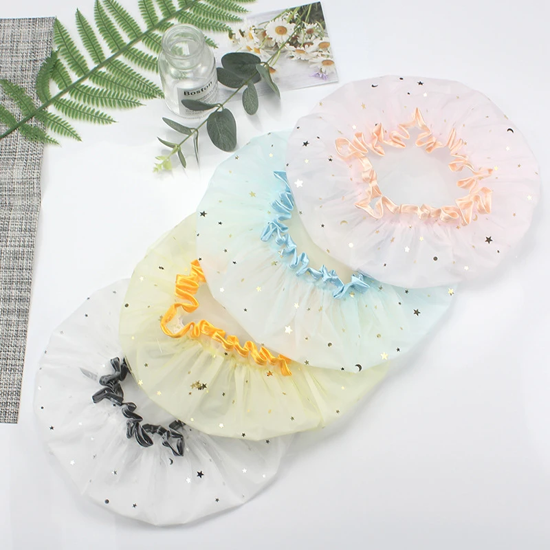 Waterproof Double-Layer Shower Cap Starry Sky Design Fashion Reusable Bathing Hat Kitchen Oil-proof Sanitary Hat