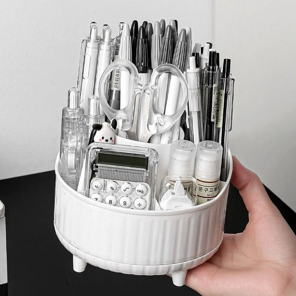 7 Grids 360° Rotating Pen Container Large Capacity Space Saving Makeup Brush Holder Plastic Storage Box