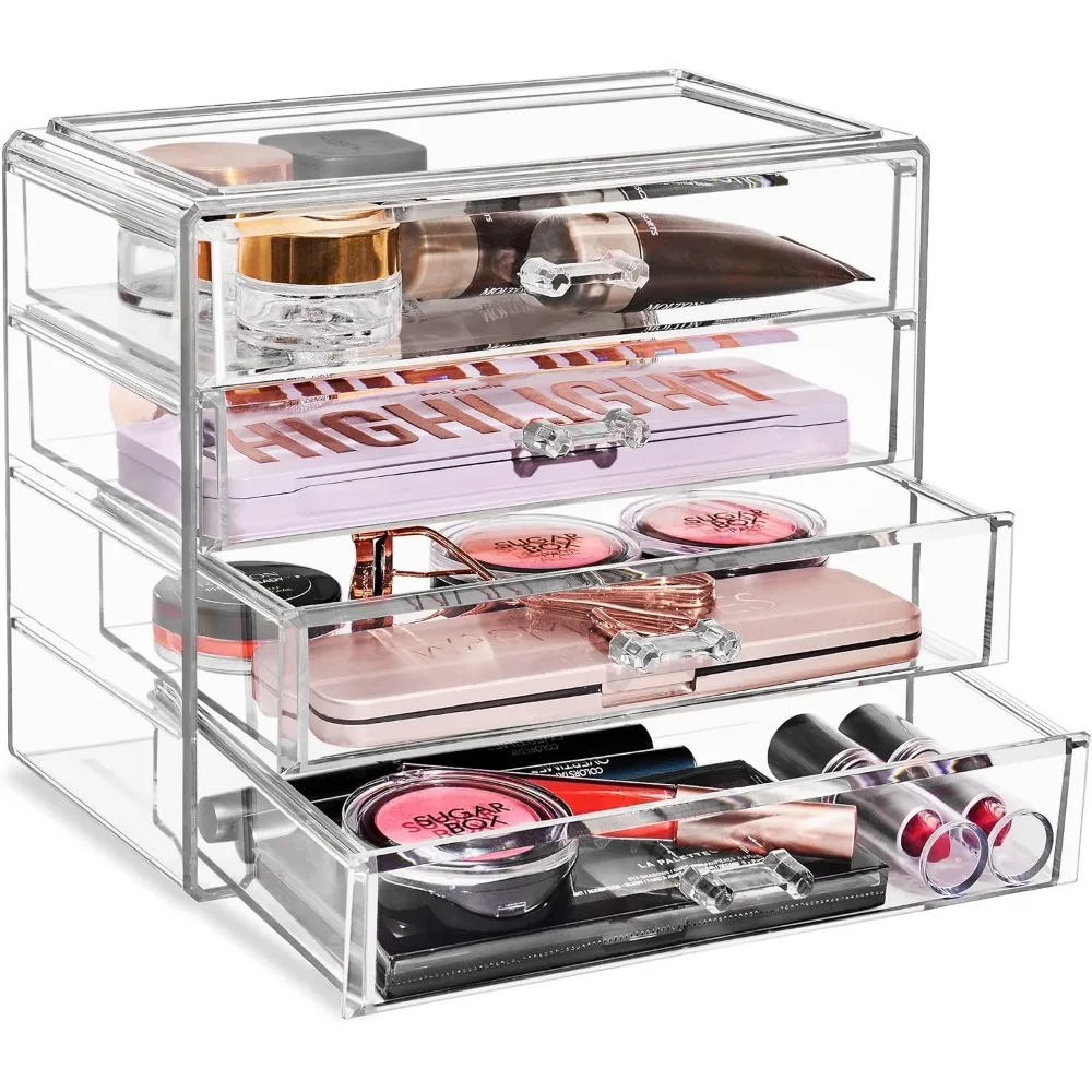 makeup organizer - 4 drawer acrylic make up organizers and storage for cosmetics, jewelry, beauty supplies, clear makeup organi