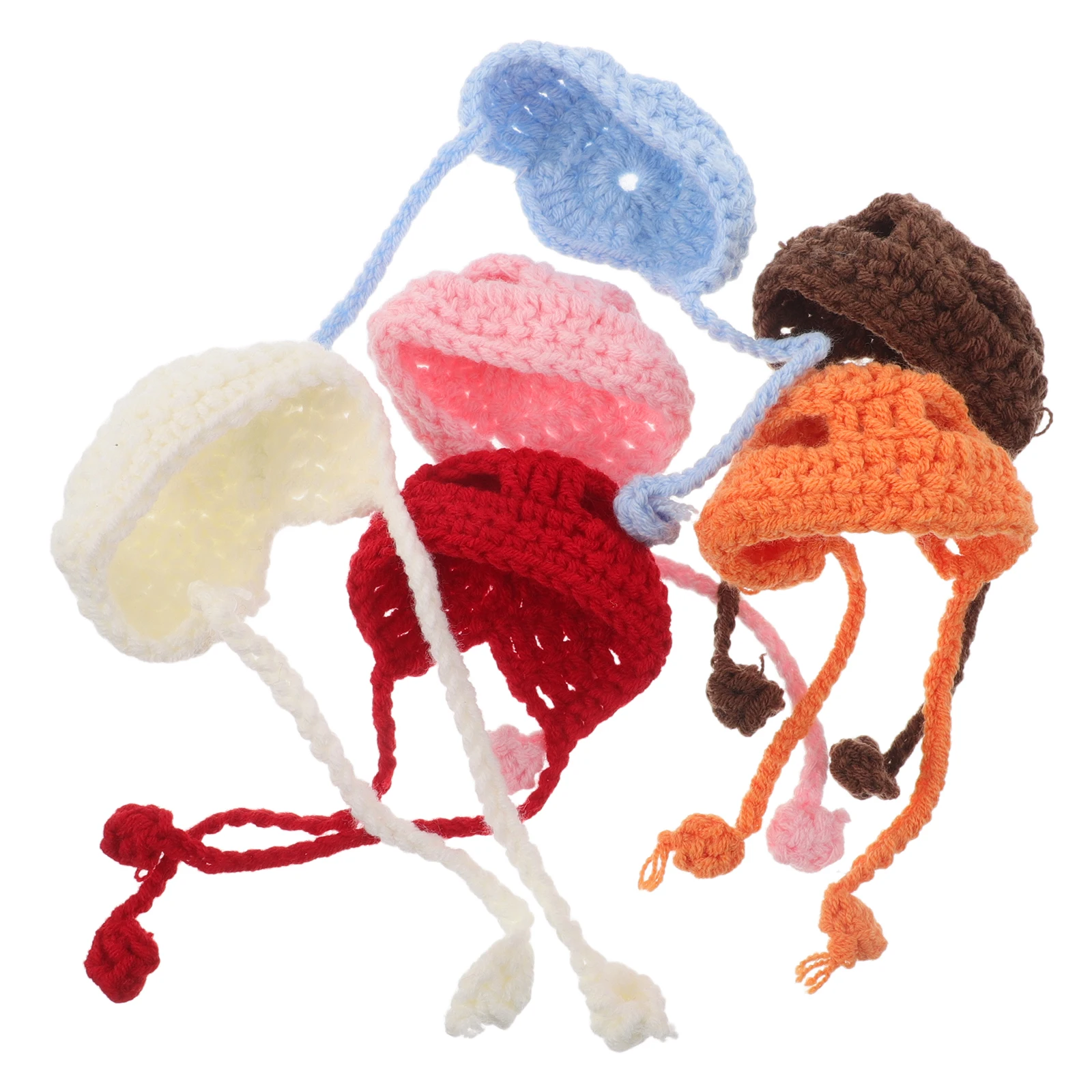 6 Pcs Knit Hat Mini Hand Knitted Hats Miniature Pet Headwear Woven Ornament for Dog DIY Craft Accessories Figurines