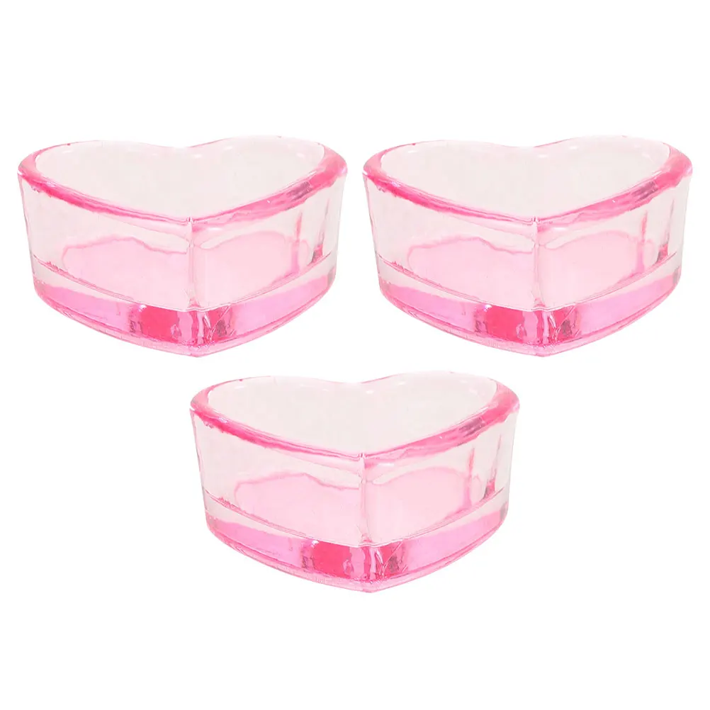 

3Pcs Heart Shape Nail Cup Transparent Pink Glass Dappen Dish for Nail Art Liquid Monomer Soaking Pen Washing Supplies