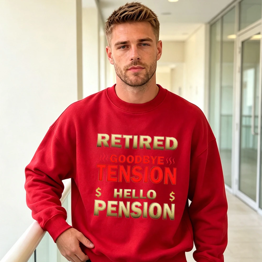 Retired Goodbye Tension Hello Pension Dollar Graphic Pullover Loose Fleece Long Sleeve Retirement Gift Hoodie for Dad Grandpa