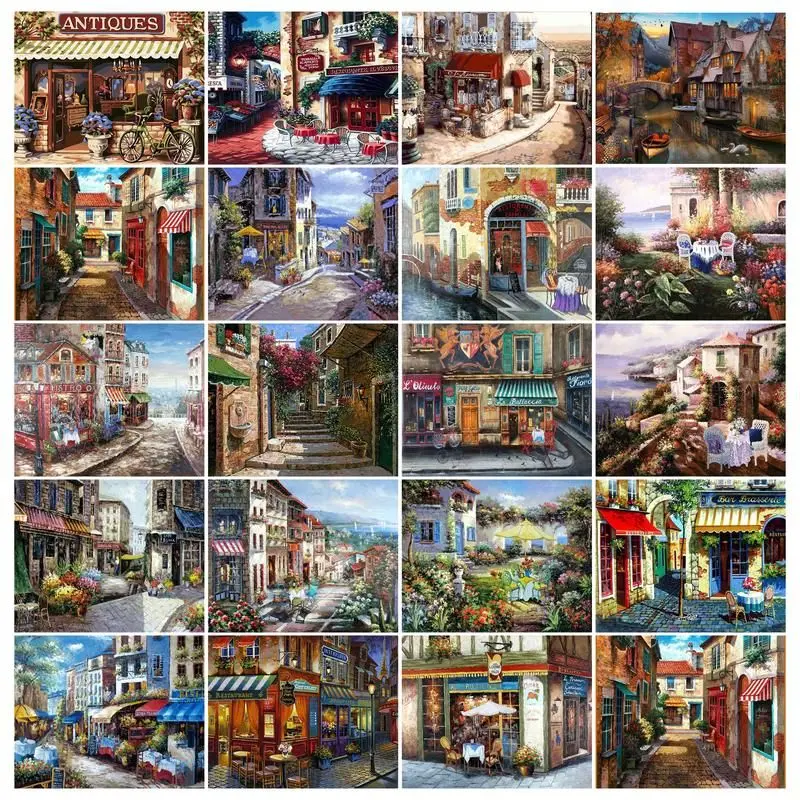 

GATYZTORY Painting By Numbers For Adults Acrylic Paints HandPainted Town On Canvas Wall Art Picture Drawing Coloring By Numbers