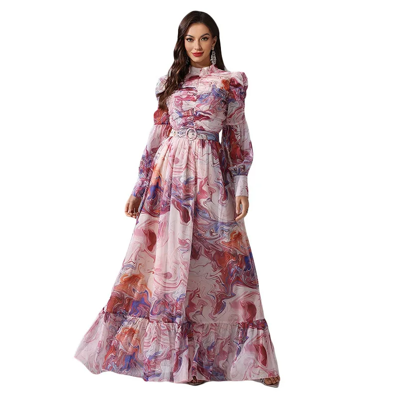 1719 vestido feminino estampado de manga comprida, elegante, festa, vestido longo, goth 2025, vestido de verão, robe, festa feminina