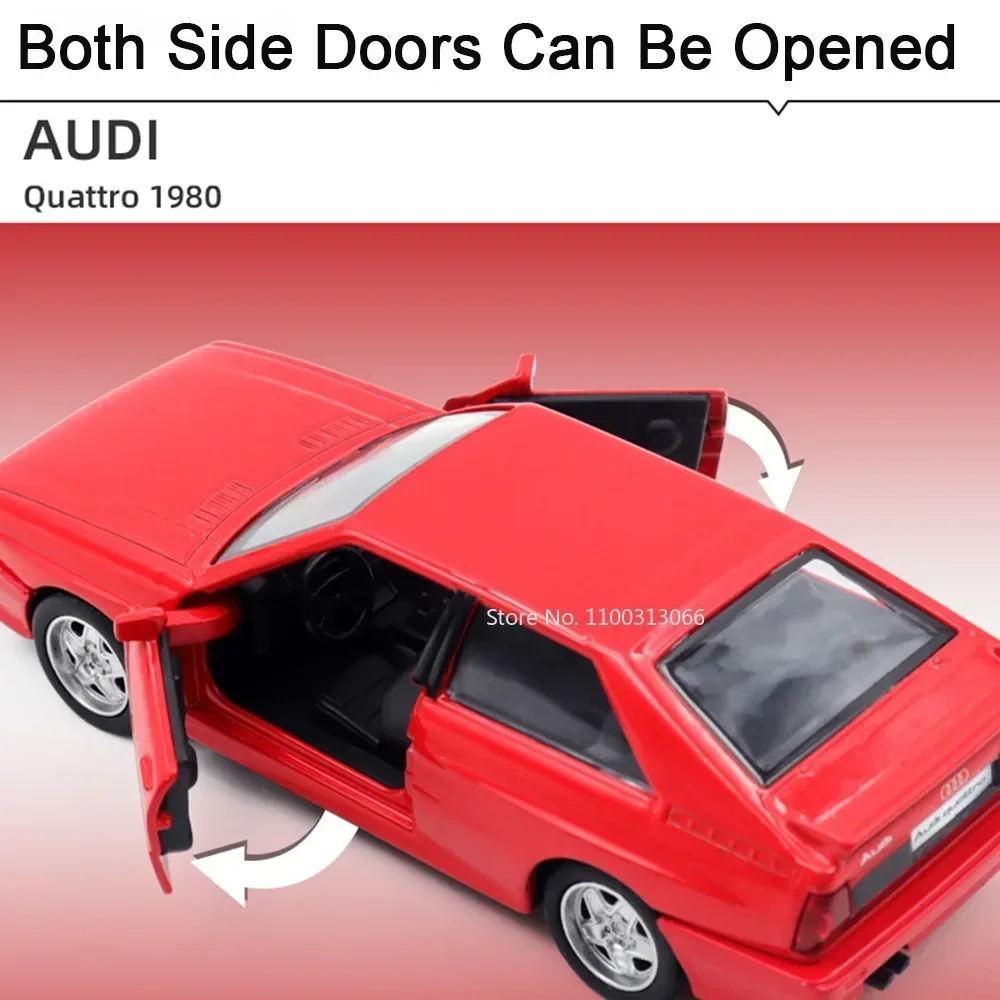 Modèles de voiture Audi Qufresh 1980 en alliage moulé sous pression, modèle de véhicules, portes ouvertes, dos nervuré, voiture de sport pour adultes, cadeaux de collection, 1:36