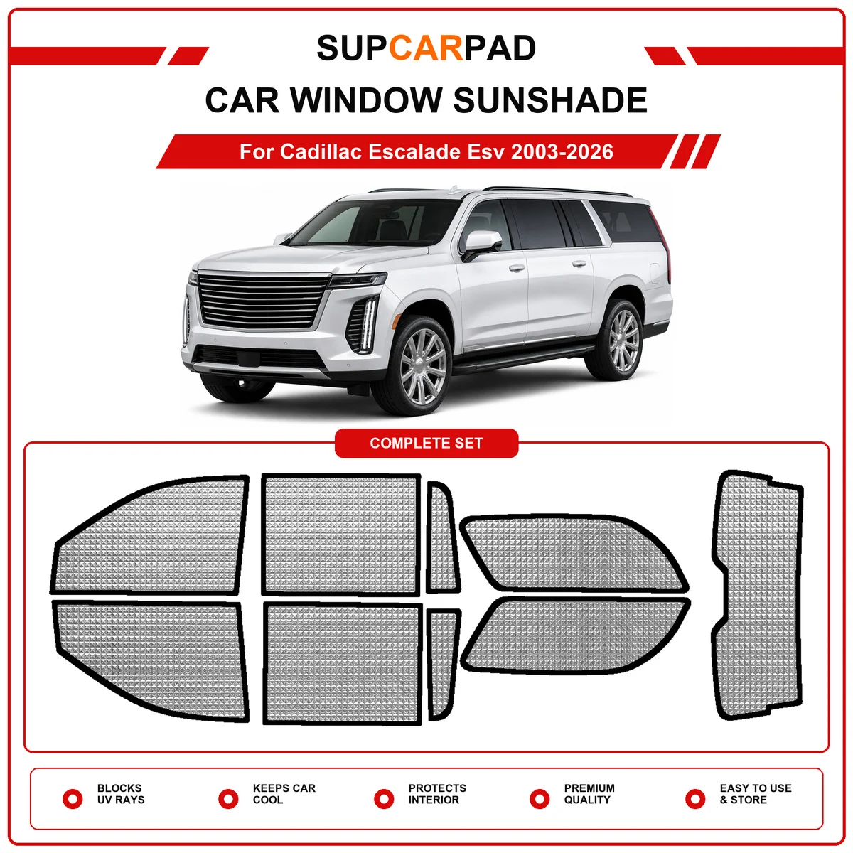 For Cadillac Escalade Esv 2003-2026 Pre‑Cut Auto Window Sunshade Anti‑UV Car Sun Visor Protector