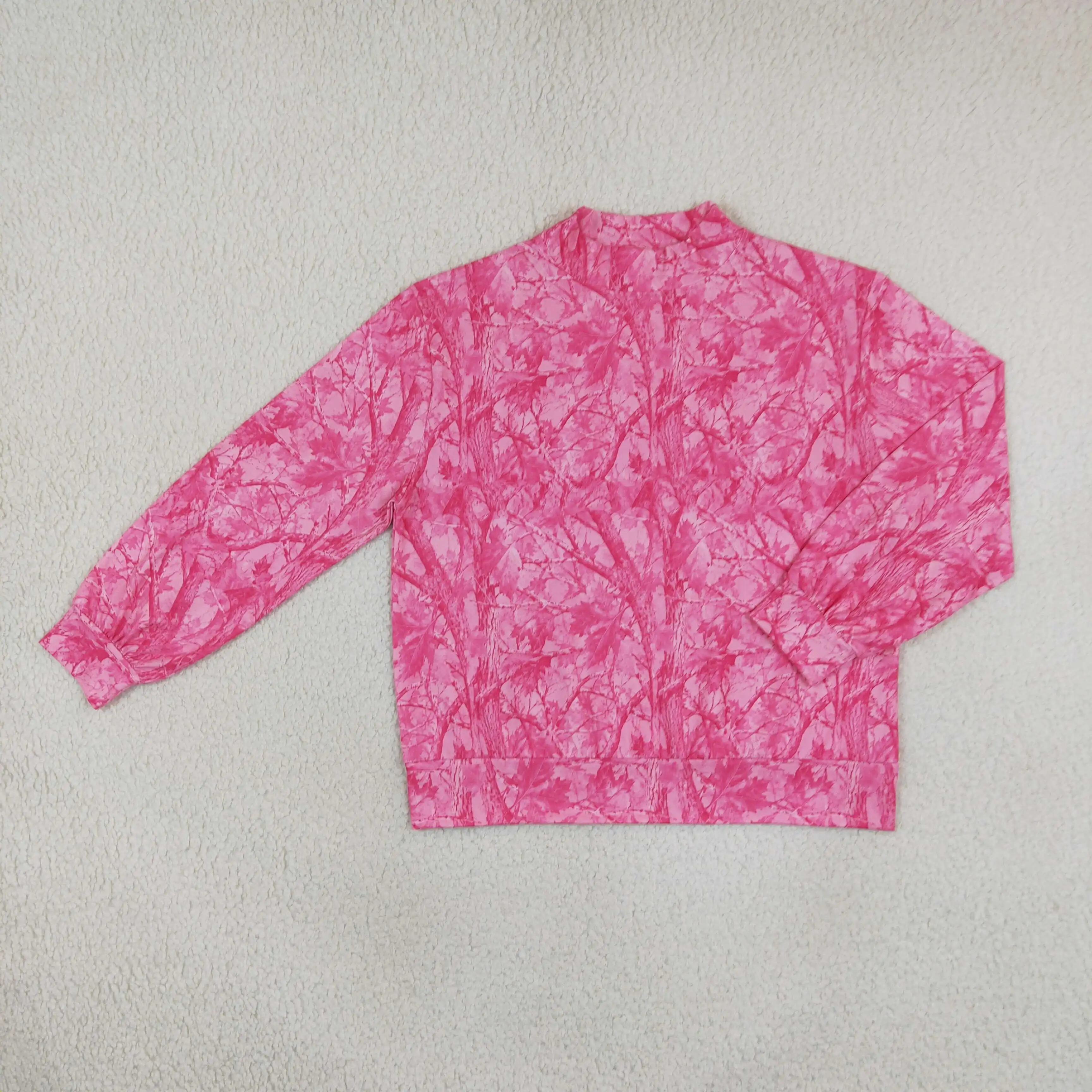 Wholesale Long Sleeves Adult Women Leaves Shirt Camo Print Pullover Pink Clothing
