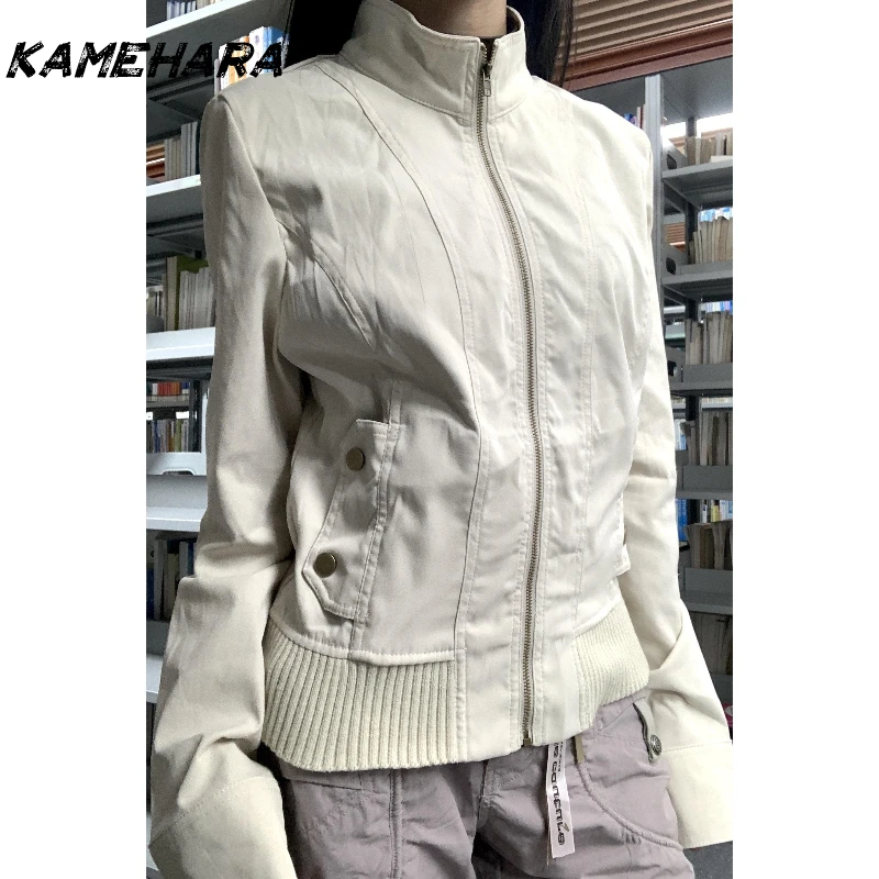 

KAMEHARA Cute Psycho Vintage Zip Up Chic Jackets Autumn Streetwear Pockets Harajuku Solid Coats 2000s Basic Y2K Aesthetic Cloth