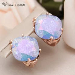 S&Z DESIGN New Fashion Square Ice Crack Crystal Dangle Earring For Women Wedding Stylish Jewelry 585 Rose Gold Color Eardrop