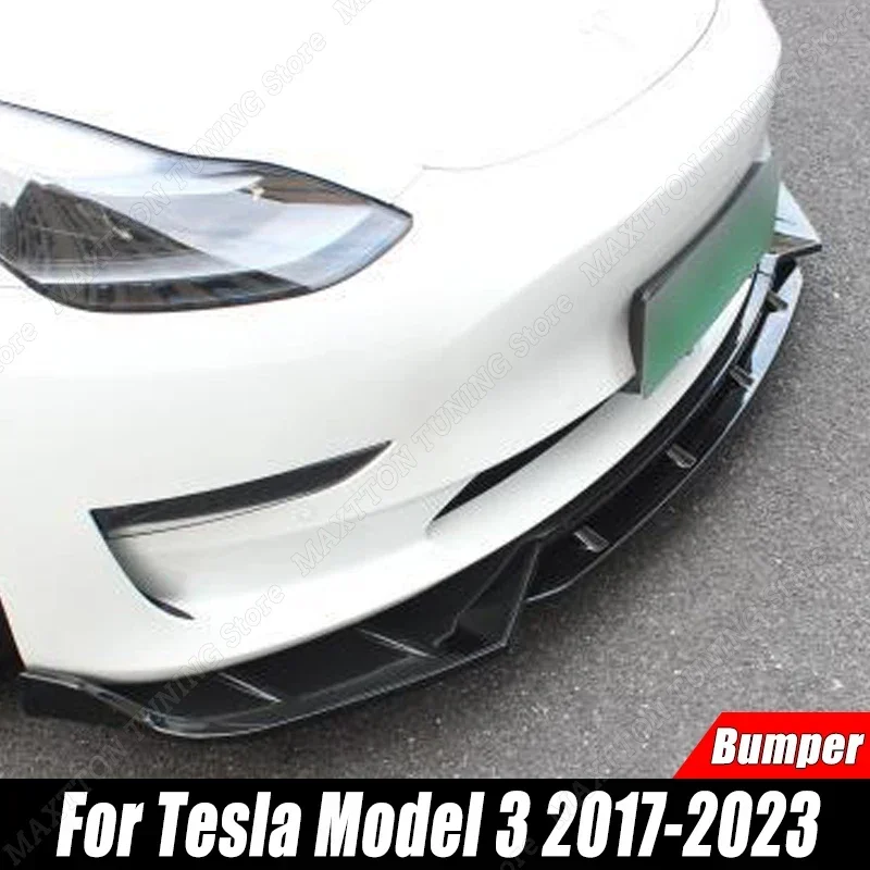 

For Tesla Model 3 2017-2023 Gloss Black ABS Plastic Car Front Bumper Lip Splitter Spoiler Diffuser Guard Trim Body Kits