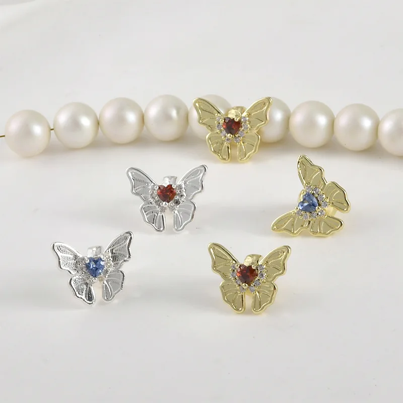 14k Gold Thick Silver Color Inlaid Zircon Sea Blue Butterfly Breasted Bead Diy Bracelet Necklace Jewelry Accessories Material