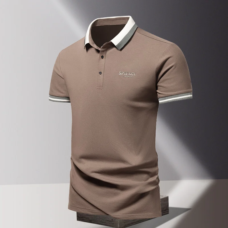 Men's Clothing Summer Letter Printing Short Sleeve Pullover Button Turn-down Collar T-shirt Casual Formal Fashion Business Tops