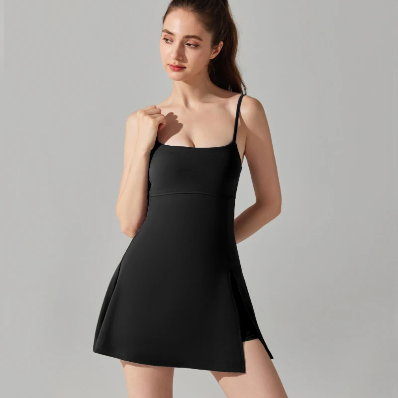 Women Summer Sports Dress Solid Color One Piece Yoga Suit Breathable Quick Dry Short Sportswear Female Workout Tennis Clothes