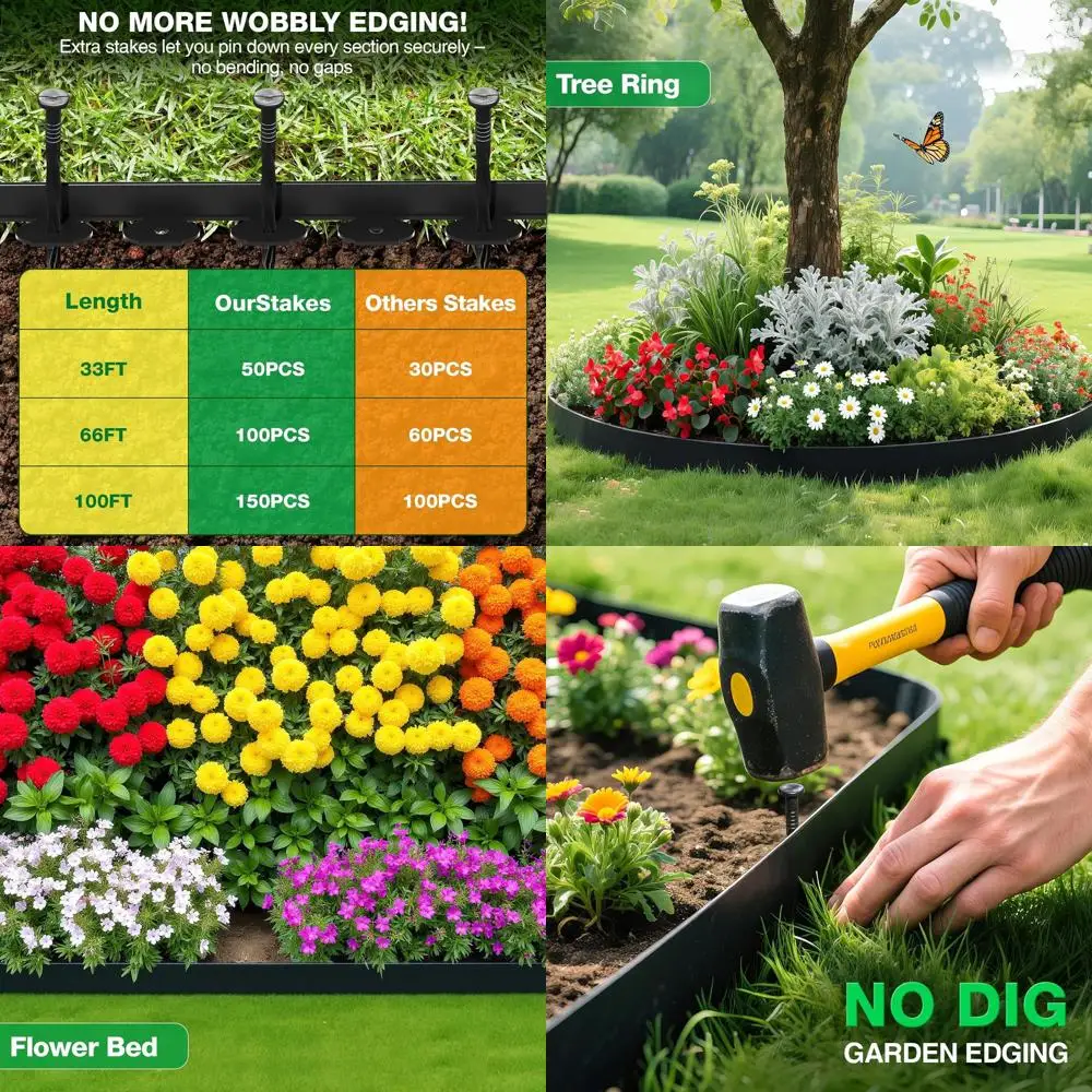 

100FT 2 Tall Plastic Landscape Edging with 150 Stakes, Flexible Lawn Border for Yard and Flower Beds