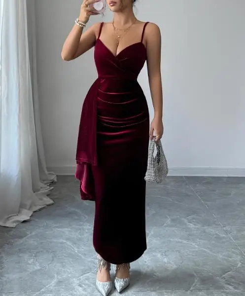 

2025 Autumn and Winter Elegant Evening Dress, High-End Suspender Long Dress, Women's Dress