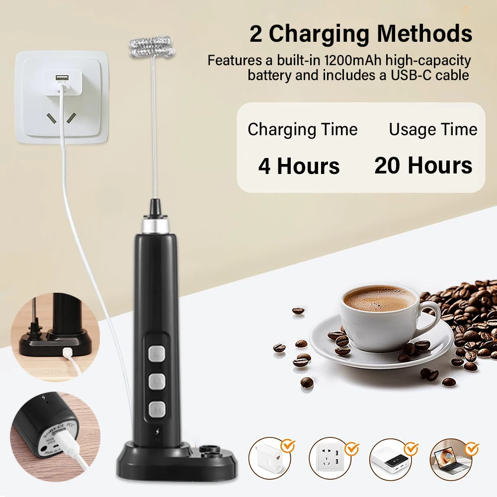 Electric Milk Frothers Blender Stainless Steel Handheld Blender Wireless Coffee Whisk Mixer Egg Beater Tools for Kitchen