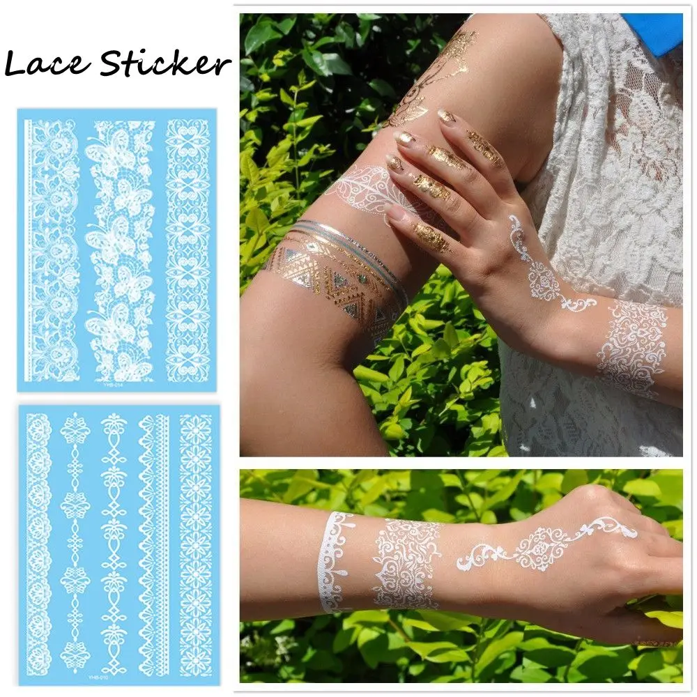 Lace Disposable Black Lace Arm flower White Waterproof Simulated Temporary Tattoos Tattoo Sticker Henna Stickers