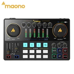 MAONO AME2 Audio Interface Sound Card DJ Mixer All in One Portable Podcast Studio for Recording,Live Streaming,Youtube,Guitar,PC