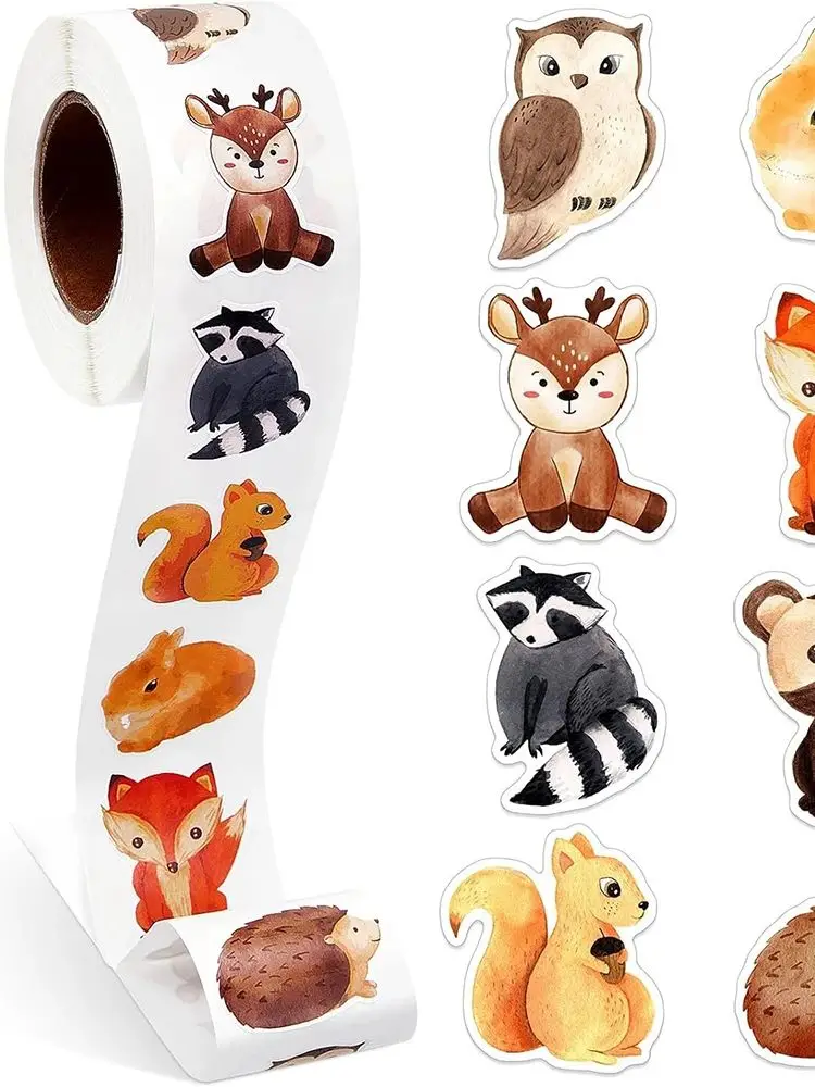 Rouleau d'autocollants MEME animaux de la forêt, 500 pièces, autocollants de dessin animé, jouets, étiquettes de scellage mignonnes, autocollants de récompense pour enfants, cadeaux