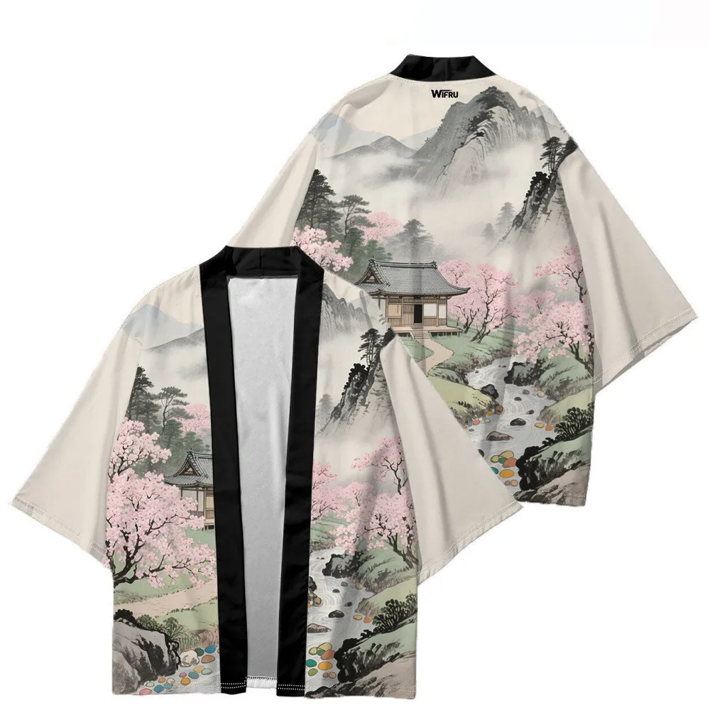 أنيقة المشهد اللوحة كيمونو سترة النمط الصيني الجديد 3D المطبوعة الرعوية كيمونو ثوب النوم الرجال Haori #6
