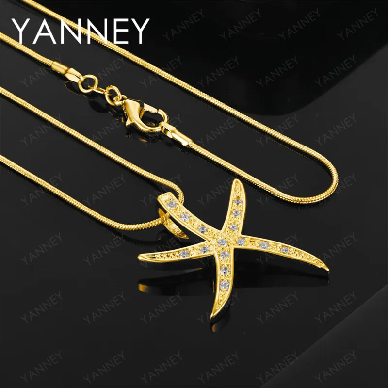 

925 Sterling Silver 18K Gold 16-30 Inch Exquisite Starfish Zircon Pendant Necklace Women's Jewelry Wedding Party Gift Accessorie