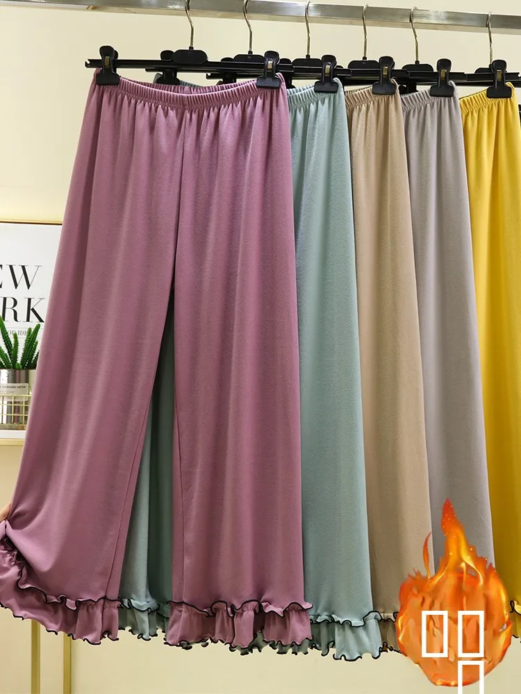 

Thiened Warm Winter Home Pants Women's High Waist Long Trousers Pure Color Comfortable Loose Spwear Casual Dervo