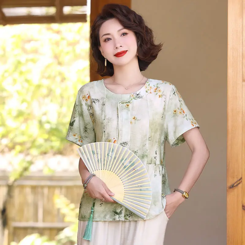 Fashionable Printed Short-sleeved T-shirt Top Women's New