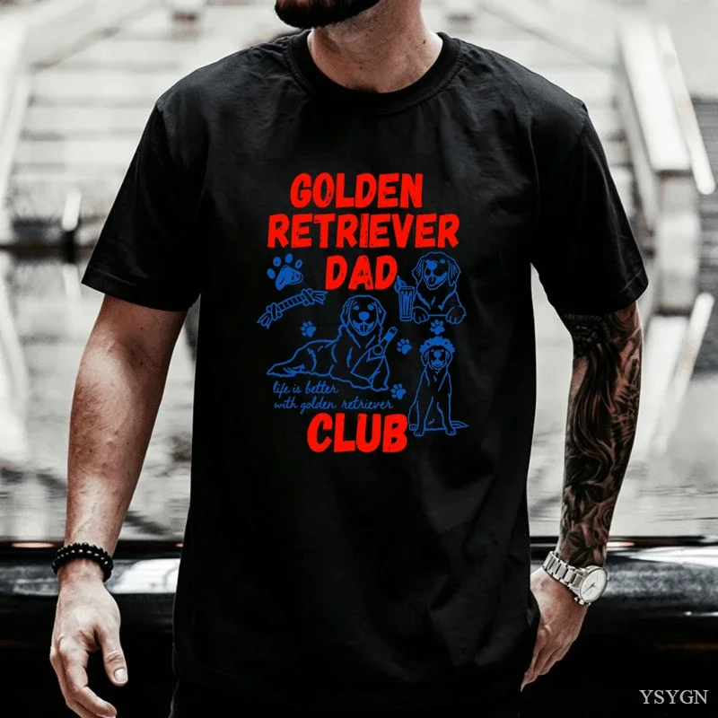 Golden Retriever Dad Club T-Shirt Funny Regular Casual Comfort Breathable Short Sleeve T Shirts Loose Graphic Tees Clothing Tops
