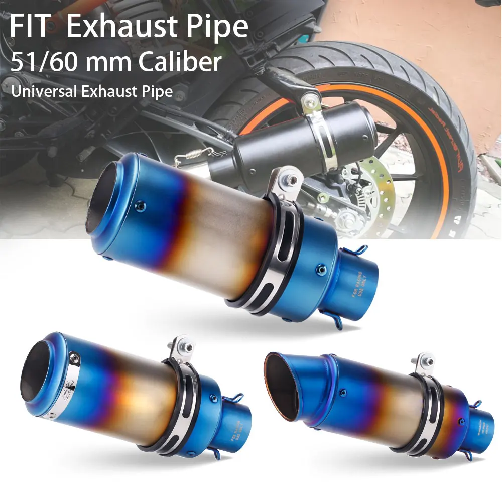 

Motorcycle Exhaust Pipe High Quality Semi-Blue 51/60mm Universal Caliber Muffler Escape Refit Tail End Link Pipe Upgrade Kit