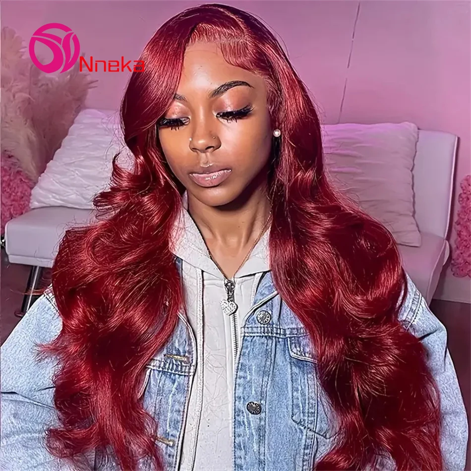 

Burgundy 99J Human Hair Wig Body Wave 13x6 13x4 HD Transparent Lace Frontal Wigs Brazilian Red Colored Wigs for Women