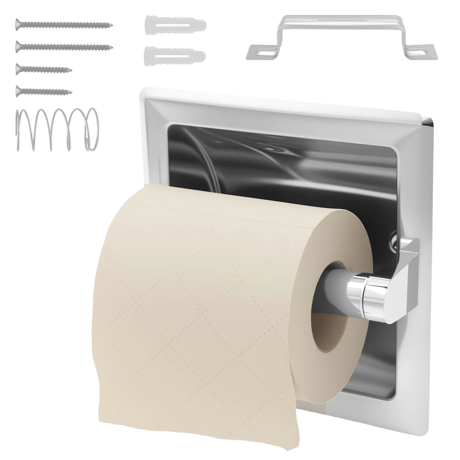 Toilettenpapierhalter im Einbau, wandmontierter Taschentuchrollenhalter, Toilettenpapierhalter aus Edelstahl 304, platzsparende Taschentuchrolle