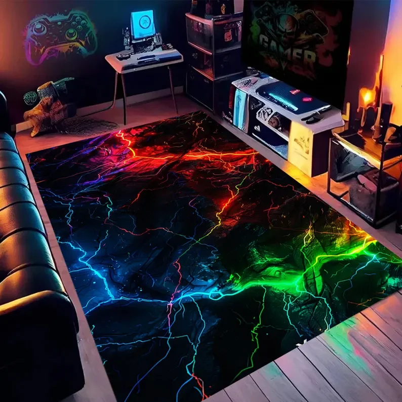 سجادة نيون، سجادة ألعاب، سجادة بتصميم نيون، سجادة ديكور نيون، سجادة نيون ملونة، سجادة ألعاب نيون، سجادة رياضية إلكترونية، سجادة غرفة الألعاب،