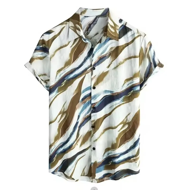 American Hawaiian Beach Camp Dew Print Loose Short Sleeve Breathable Collar Shirt