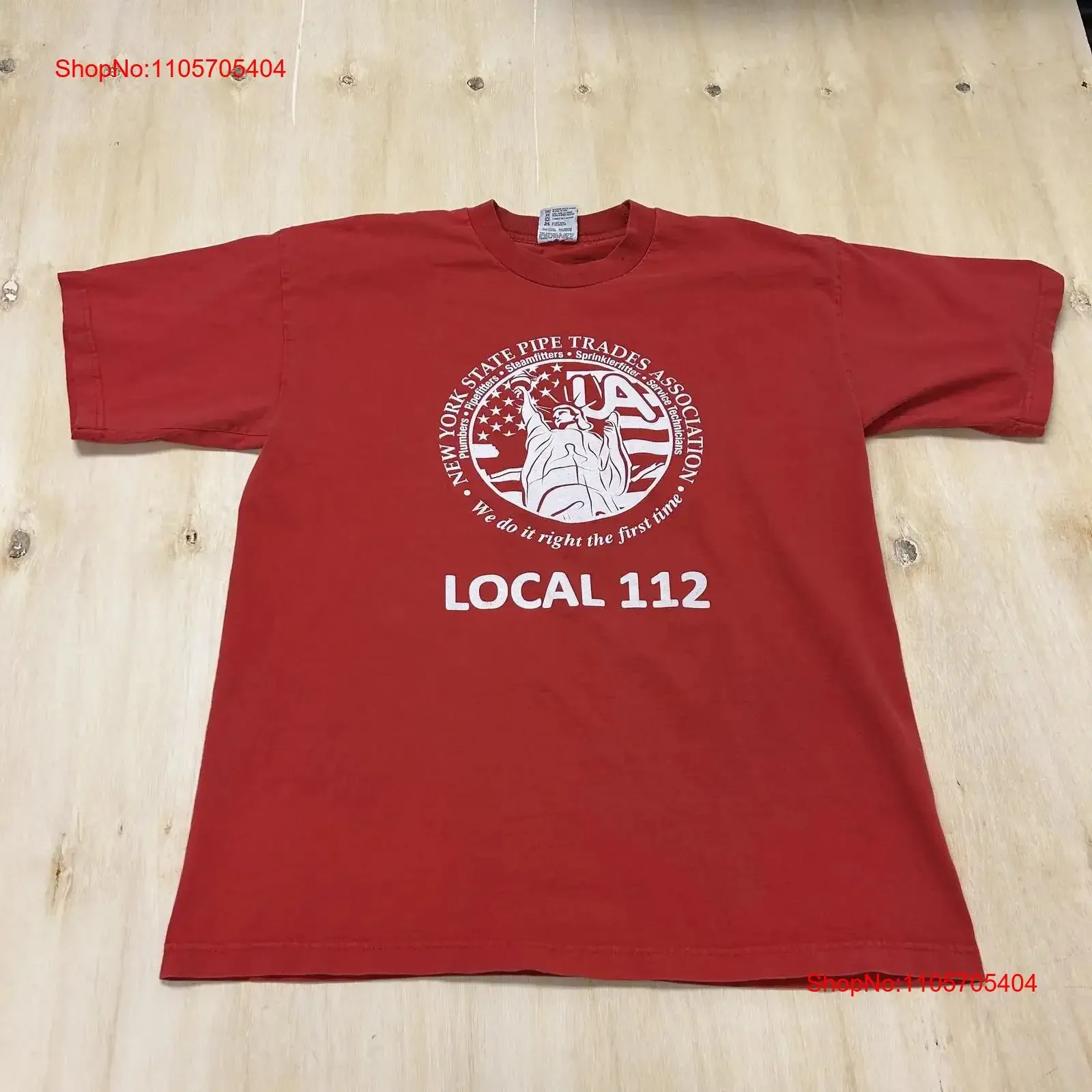 Vintage Union Made Local 112 T Shirt Mens XL Red NY Pipe Trades long or short sleeves vintage Washed designer clothes Soft