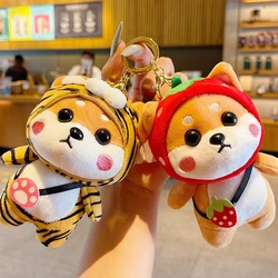 Cartoon Pink Strawberry Shiba Inu Plush Doll Toy Keychain Cute Tiger Puppy Pendant Keyring Student Backpack Women Bag Key Chain