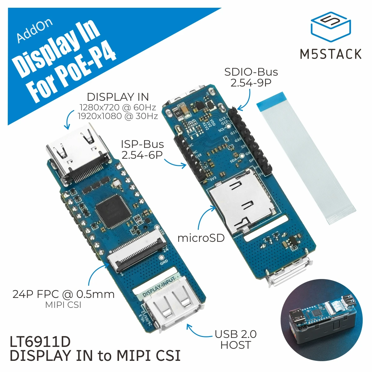 M5Stack Official Add-on Display In for PoE-P4 (LT6911D)