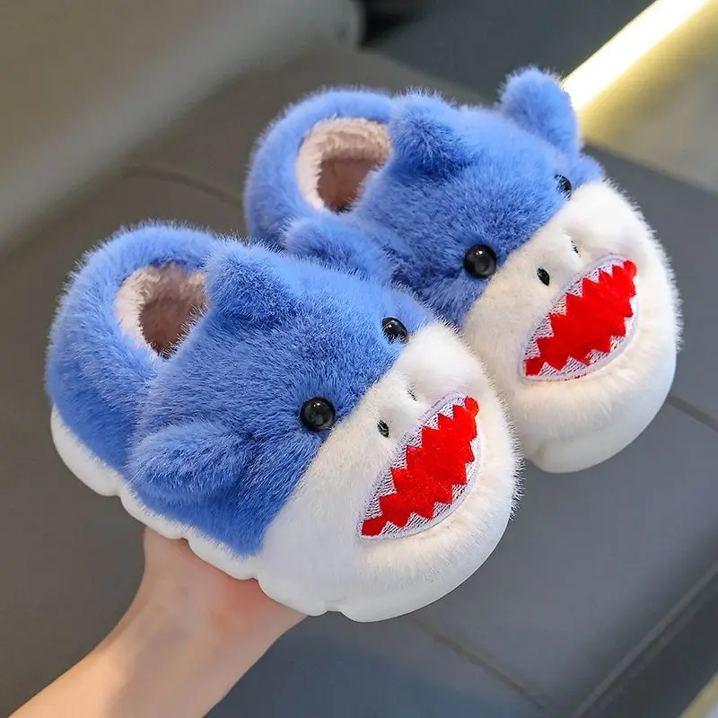 Kids Winter Plush Slippers with Thick Sole Soft Indoor Home Shoes for Boys Girls Animal Design Parent Child Matching Footwear