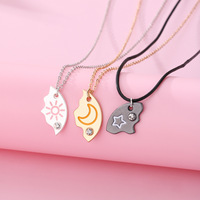 Luoluo&baby 3Pcs/set Sun Moon Star Pendant Necklace for Girl Kids Friendship BFF Necklaces Best Friend Jewelry Gifts