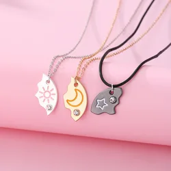 Luoluo&baby 3Pcs/set Sun Moon Star Pendant Necklace for Girl Kids Friendship BFF Necklaces Best Friend Jewelry Gifts
