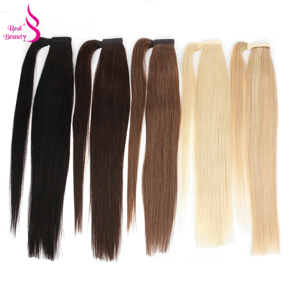 ความงามที่แท้จริงผมหางม้าผมมนุษย์ห่อรอบหางม้าตรง Brazilian100 % Remy Human Hair ต่อผมหางม้า 60/100 /120/150g