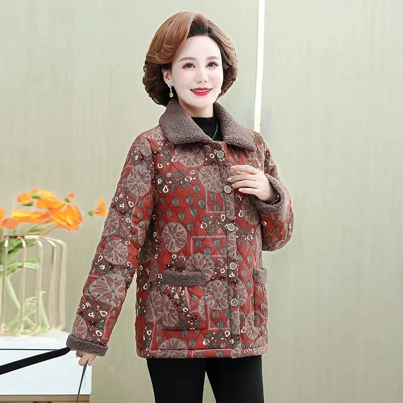 Large Size Mother Winter Cotton Clothes Plush Thick Warm Padded Coat Middle Aged Mother Casual Parkas Elderly Grandma Jacket