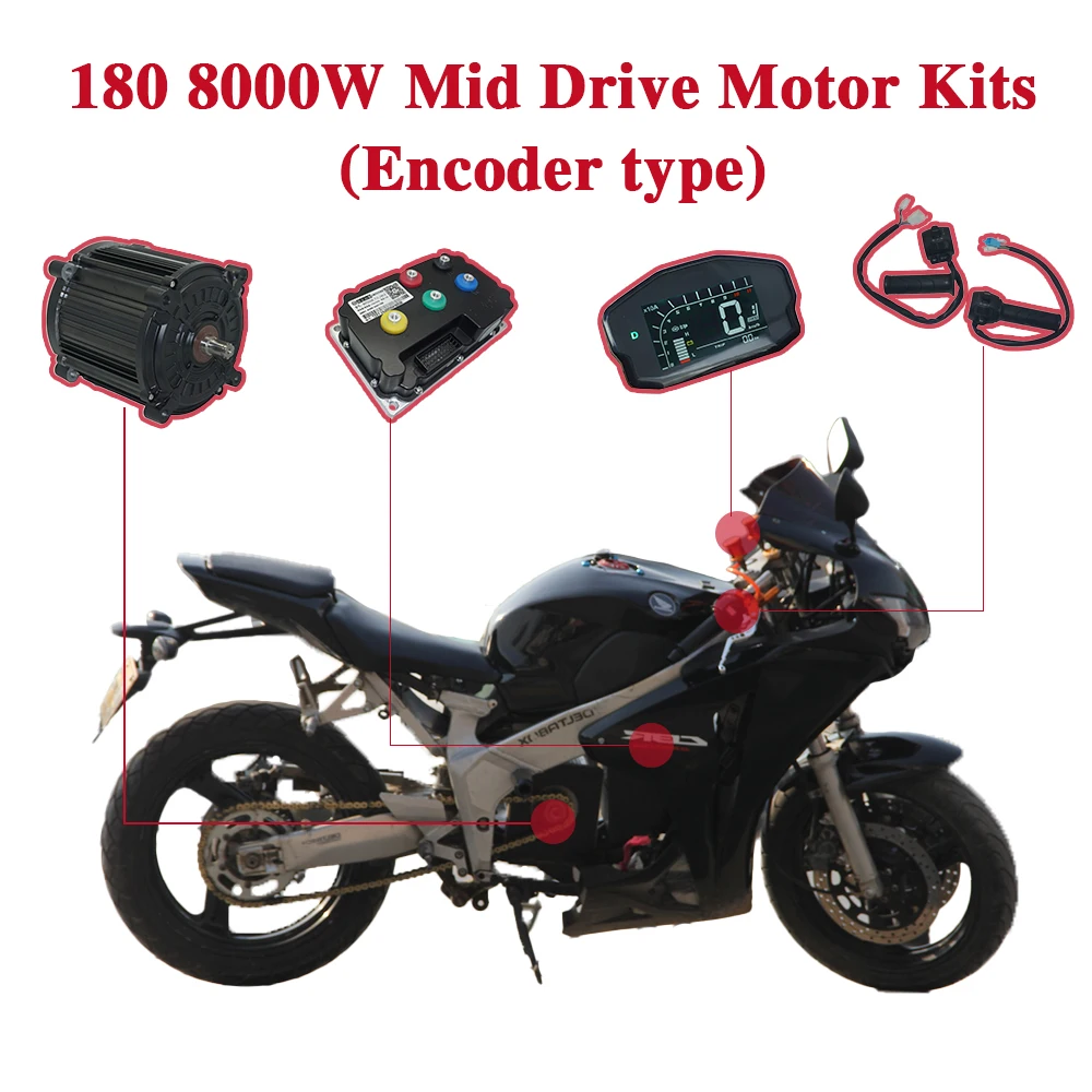 QSMOTOR 180 8000W 72V 90H Encoder Mid Drive Motor Conversion Kit With Fardriver ND721200 Controller