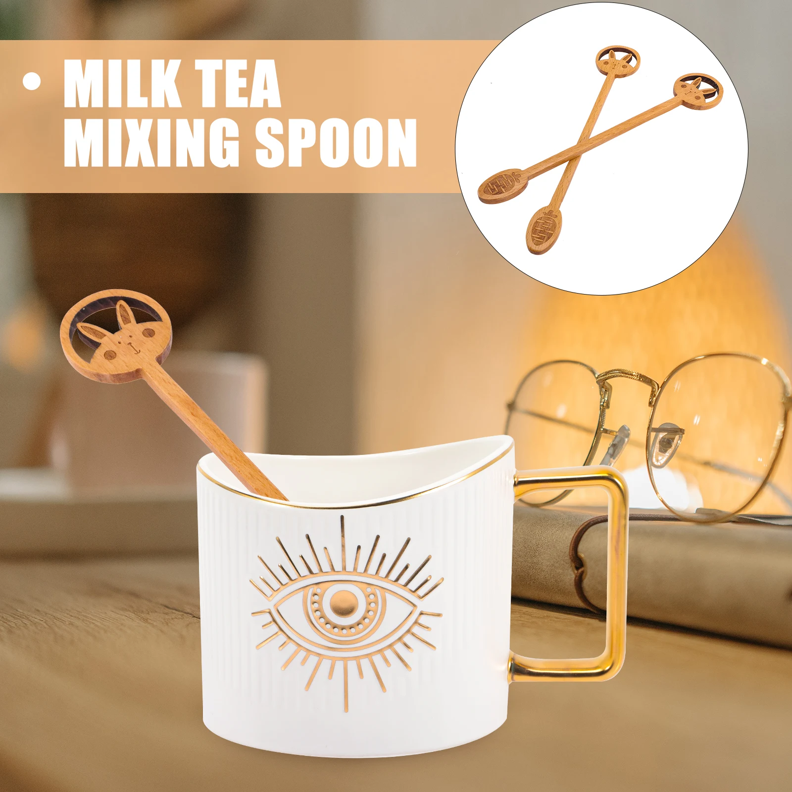 

2Pcs Easter Pattern Wooden Mixing Spoon No Peculiar Smell High Class Design Perfect for Home Bar Restaurant Easter-Themed Spoon