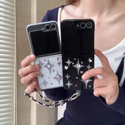 Luxury Star Diamond Phone Case For Samsung Galaxy Z Flip 6 5 4 3 Cover with Cute Fashion Hands Chain Cases For Z Flip5 Flip6 5G