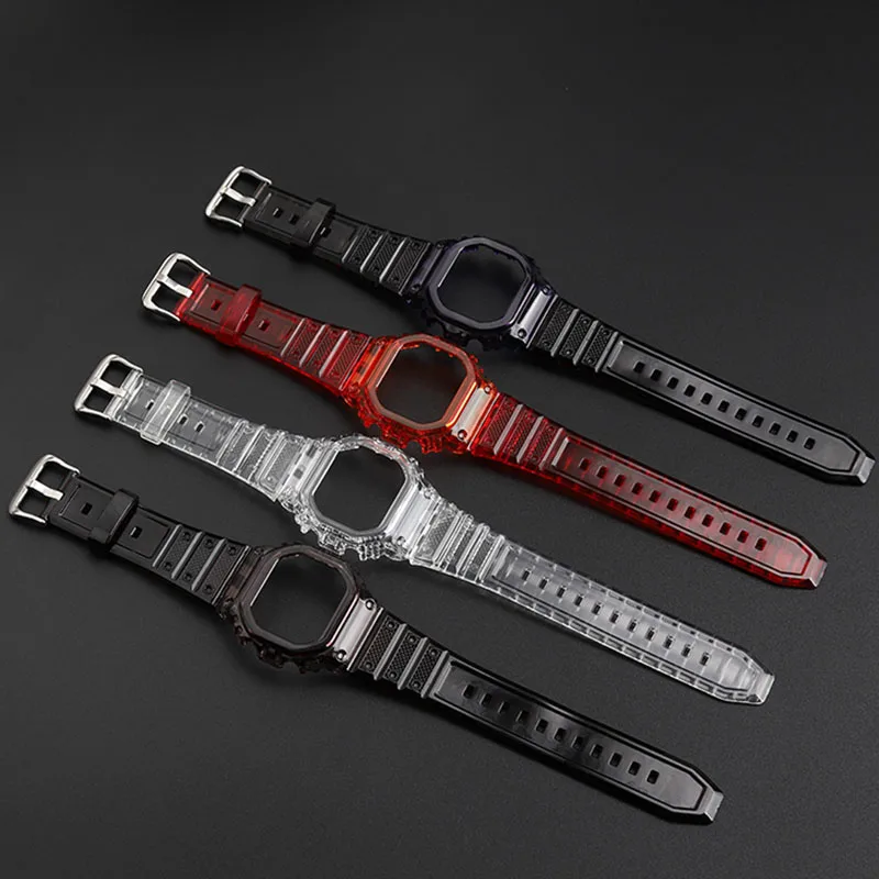 Para casio G-SHOCK GMW-B5000 conjunto de pulseira de geléia vermelho preto tpu modificação banda e caso compatível com relógios casio g-shock