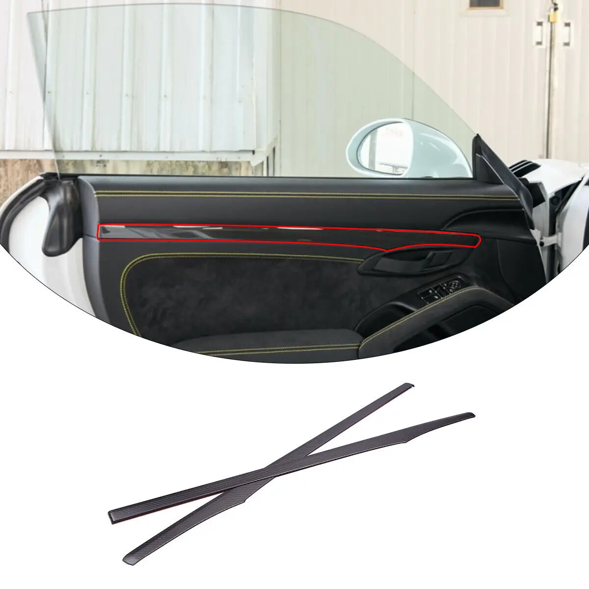 

Real Carbon Fiber Interior Side Door Molding Strip Trim For Porsche 911 2013-2018