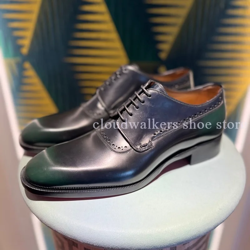 

Black Matte Leather Men's Dress Shoes Daily Office Fashion Lace Up Square Toe Flat Leather Shoes Men's Luxury Wedding Suit Shoes